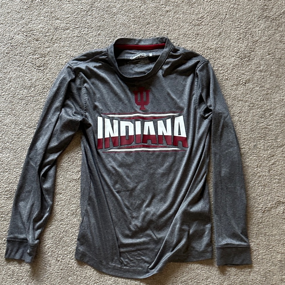 Campus Heritage Gray Long Sleeve Tee with Maroon and White Indiana Logo
